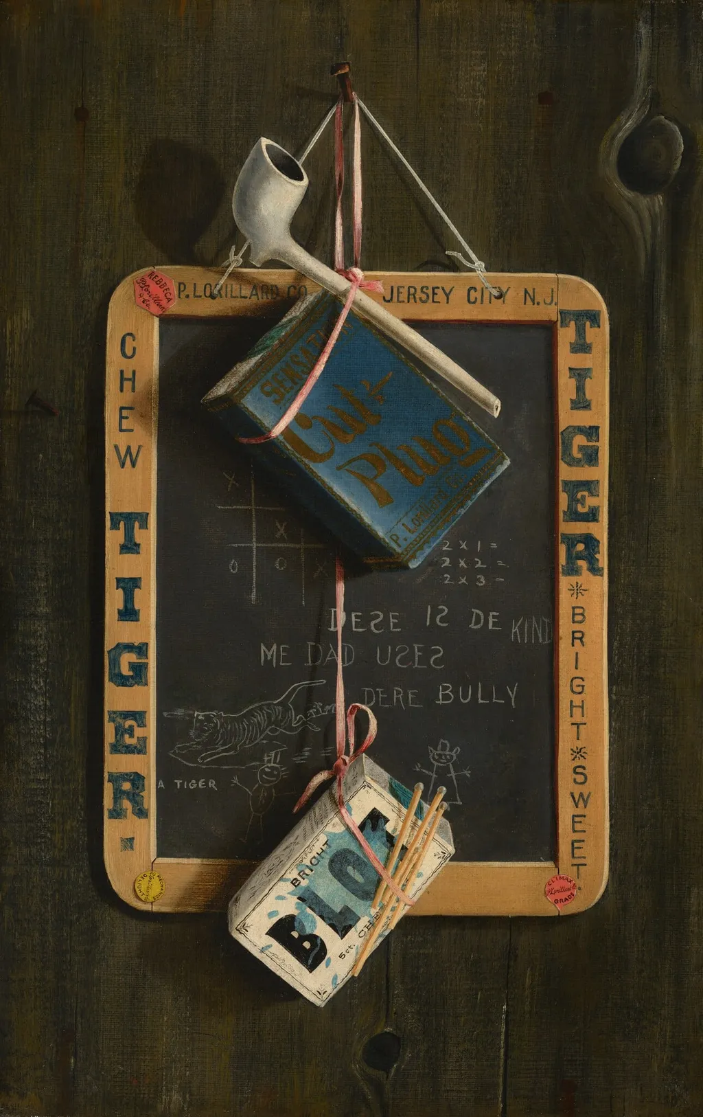 Slate, Pipe, Tobacco, and Box of Matches, by Peter McCallion, oil, 1895