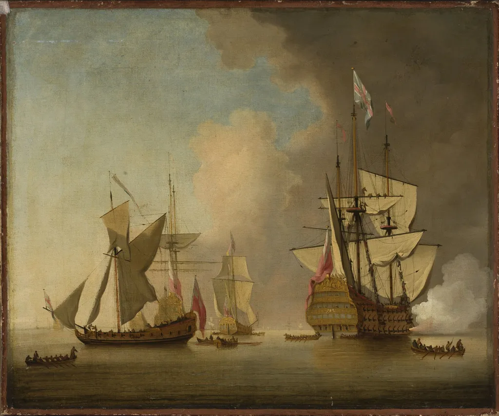 Ships on the sea, by Peter Monamy, oil, 1725