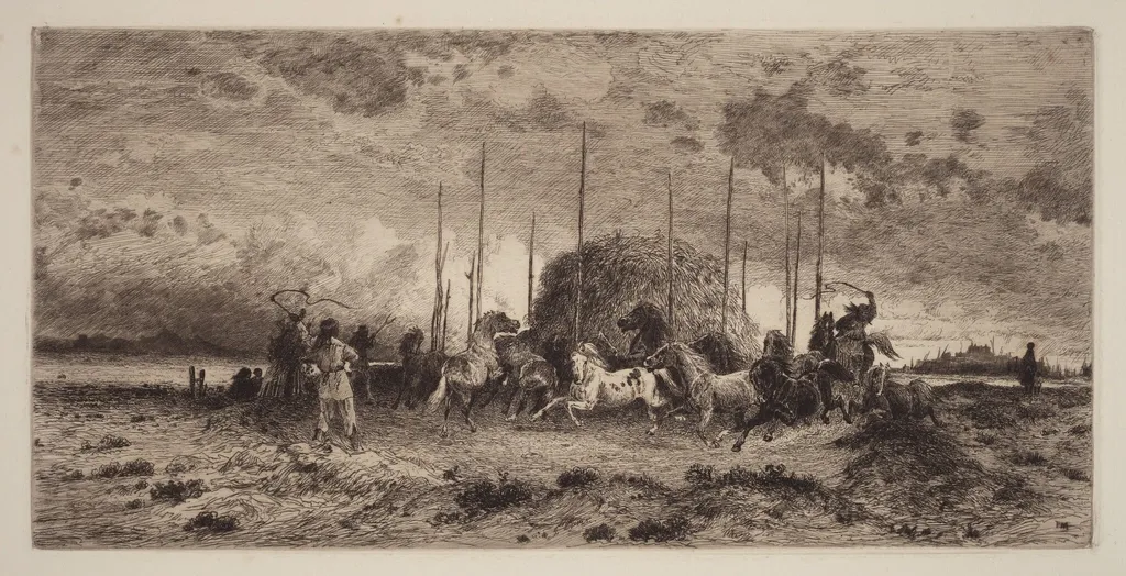 Harvest at San Juan, New Mexico, by Peter Moran, ink, 1883