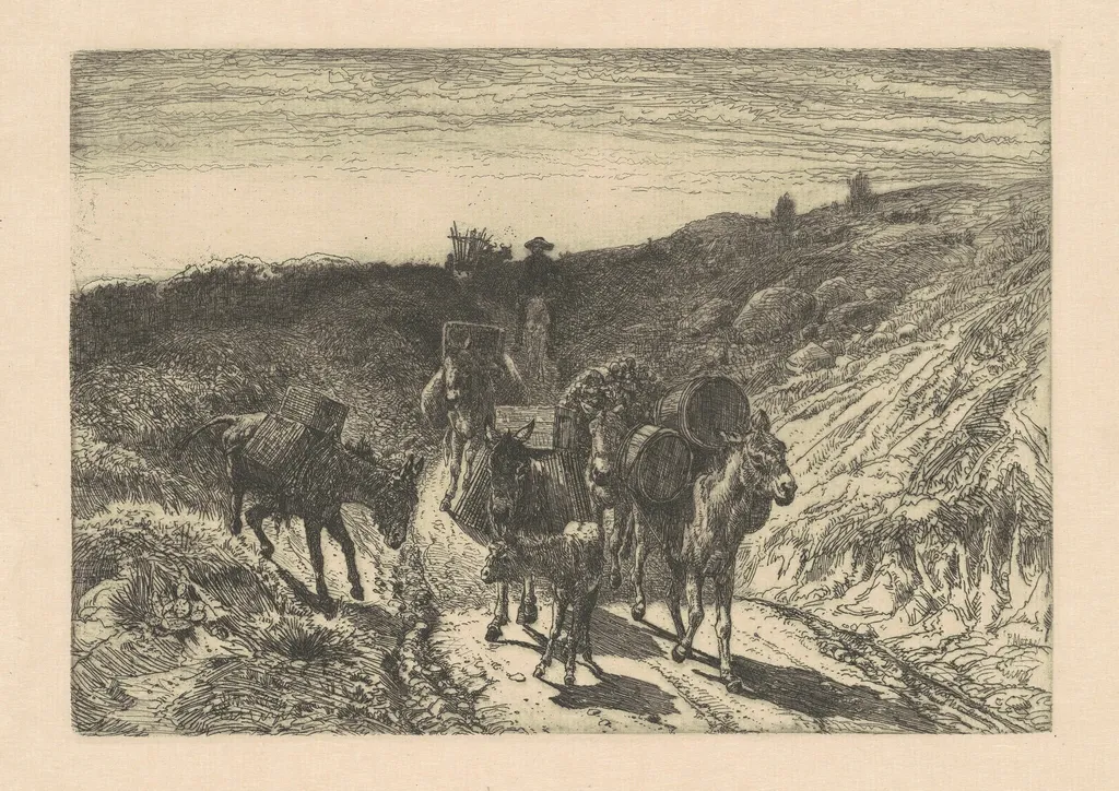 The Burrow Train, New Mexico, by Peter Moran, ink, 1880