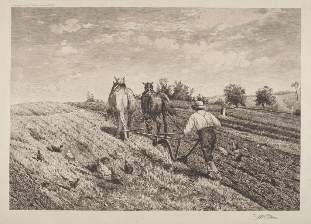 The Ploughman, by Peter Moran, ink, 1886