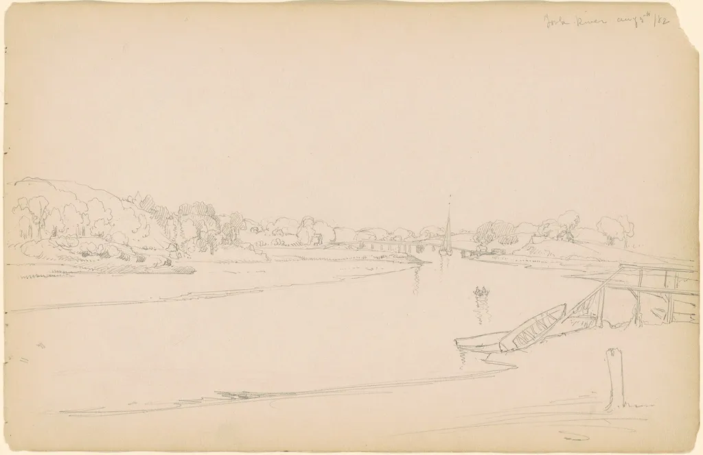 York River, by Peter Moran, graphite, 1882