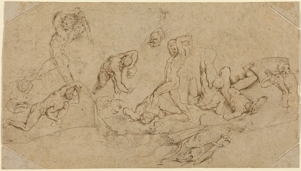 Battle of Nude Men, by Peter Paul Rubens, chalk, 1608
