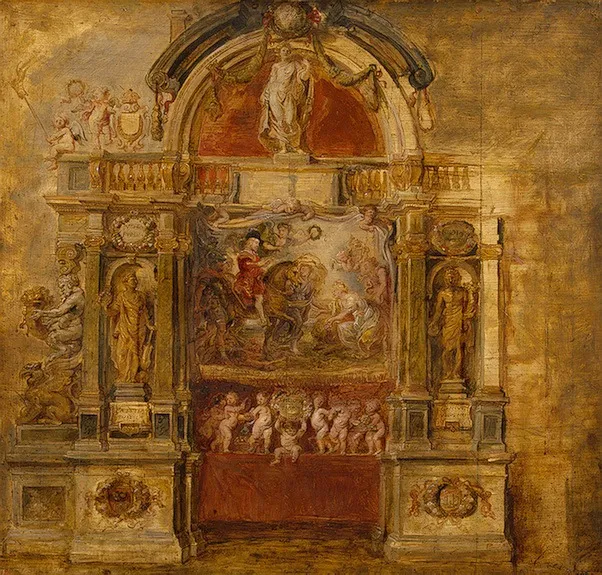 Congratulations on the Arrival of Prince Ferdinand (Adventus Seren. Princ. Gratulatio), by Peter Paul Rubens, oil, 1634