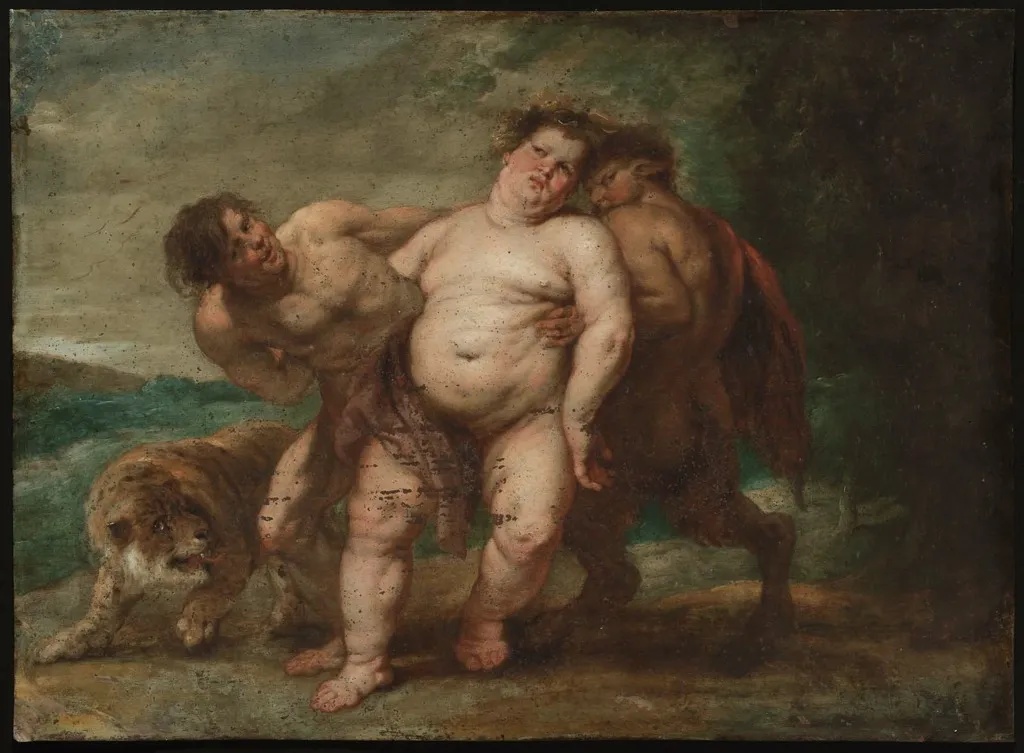Drunken Bacchus with Faun and Satyr, by Peter Paul Rubens, unspecified, 1618