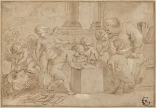 Elderly Man Watching Putti Dissect an Eye, by Peter Paul Rubens, 1613