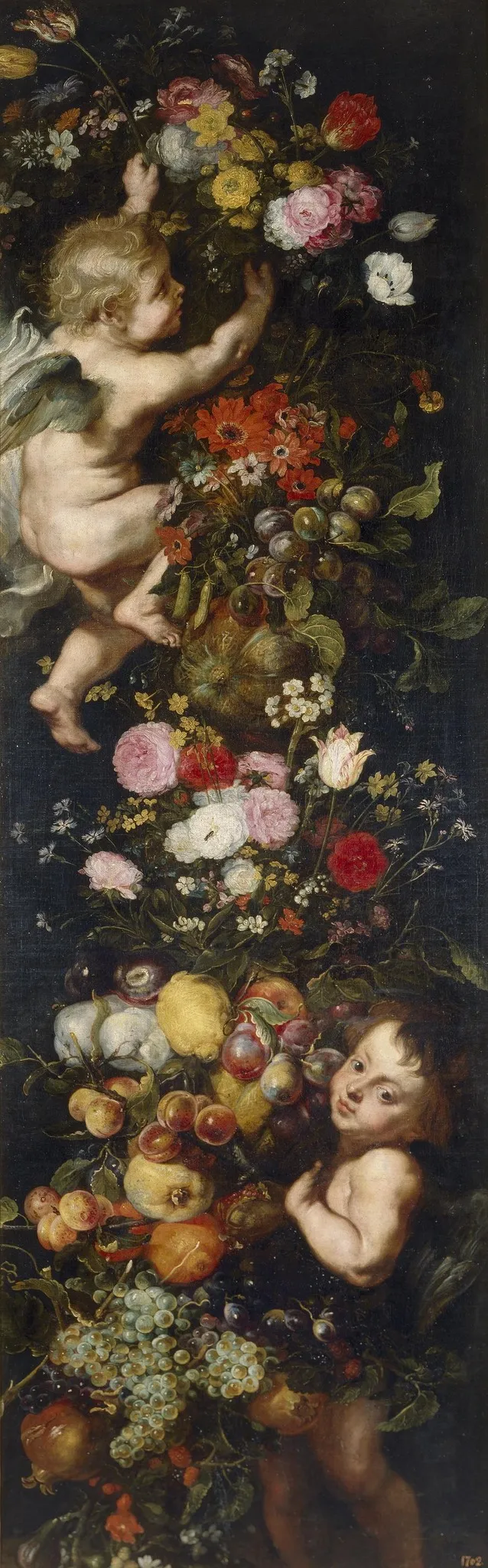 Festón de flores y frutas y angelotes, by Peter Paul Rubens, oil, 1620