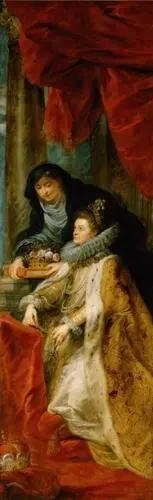 Ildefonso altarpiece right panel (Isabella with Elisabeth of Hungary), by Peter Paul Rubens