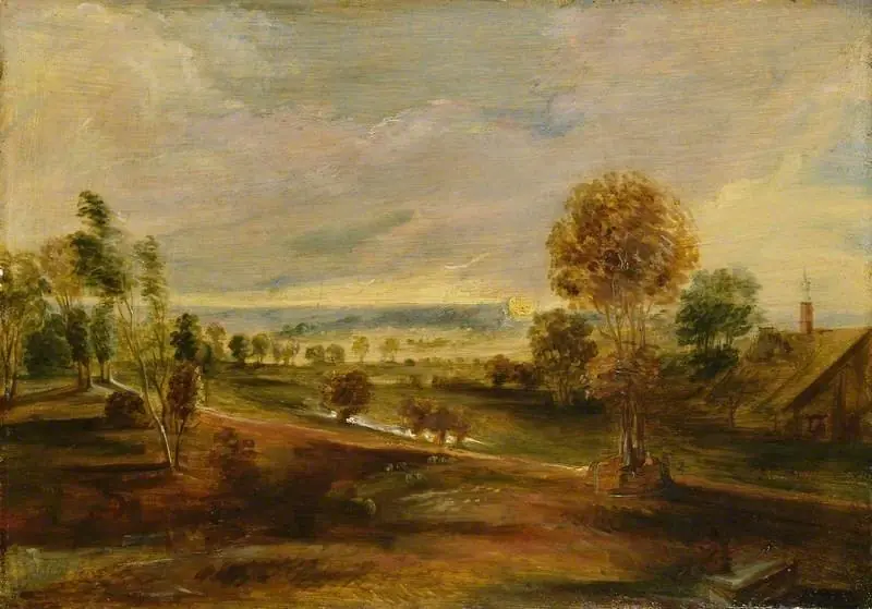 Landscape with Farm Buildings at Sunset, by Peter Paul Rubens