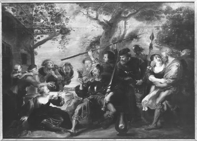 Marauding soldiers at an inn with prostitutes