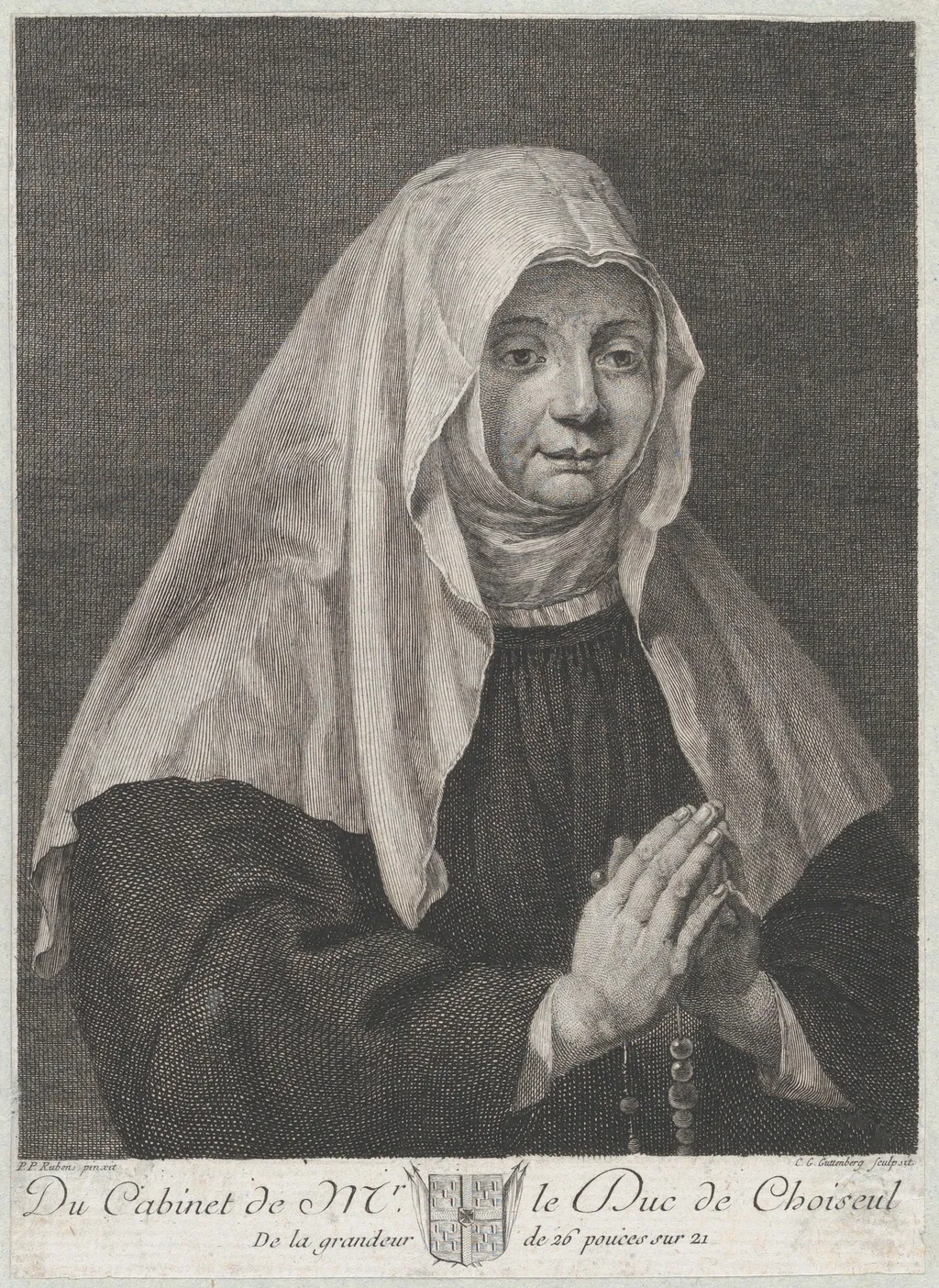 Portrait of a praying nun, by Peter Paul Rubens, oil, 1635