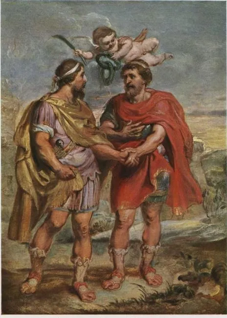 Romulus and Titus Tatius, by Peter Paul Rubens, oil, 1630