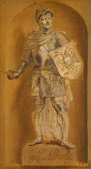 Statue of Albert I in a niche, by Peter Paul Rubens, oil, 1634