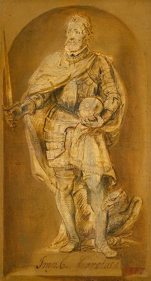 Statue of Charles V in a niche, by Peter Paul Rubens, oil, 1634