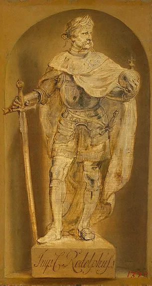 Statue of Rudolf II in a niche, by Peter Paul Rubens, oil, 1634