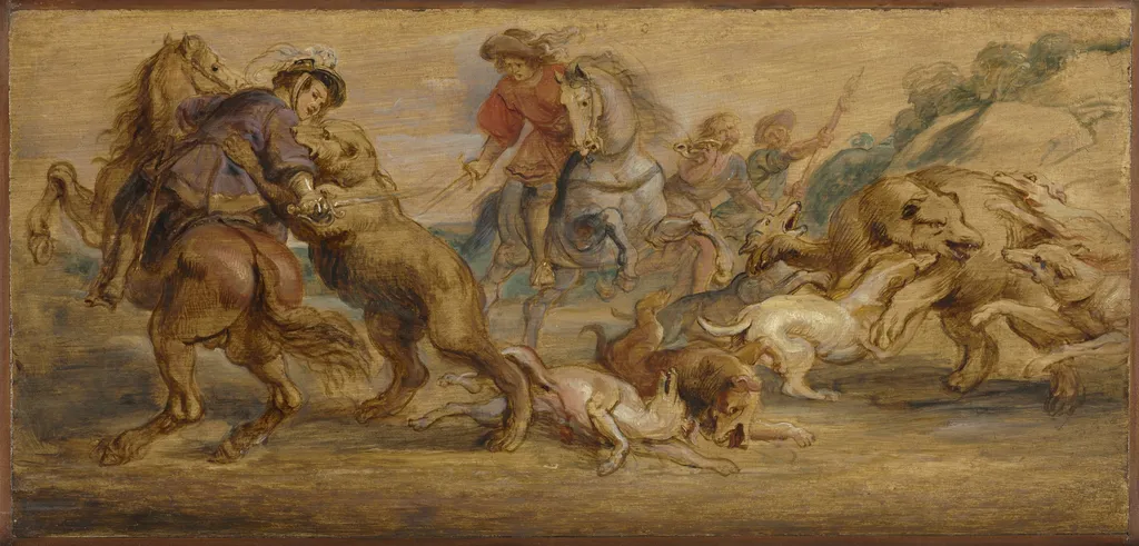 Study for "The Bear Hunt" (for the Alcázar, Madrid), by Peter Paul Rubens, oil, 1639