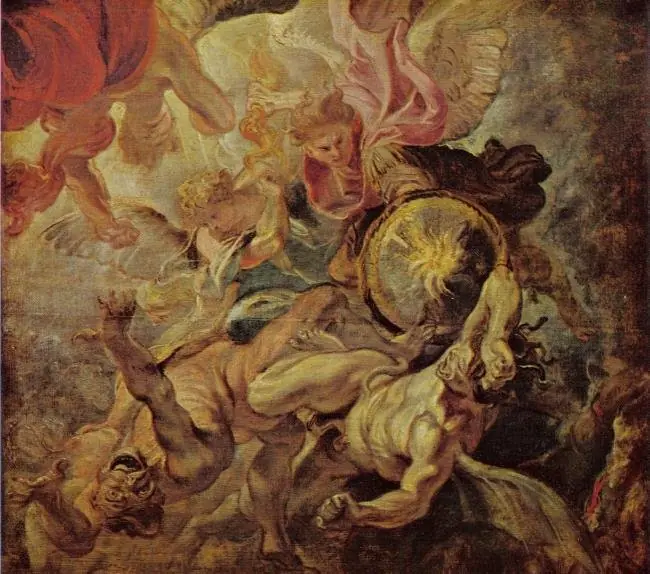 The archangel Michael defeats Satan and the rebellious angels (Revelations 12:7-9), 1620, by Peter Paul Rubens