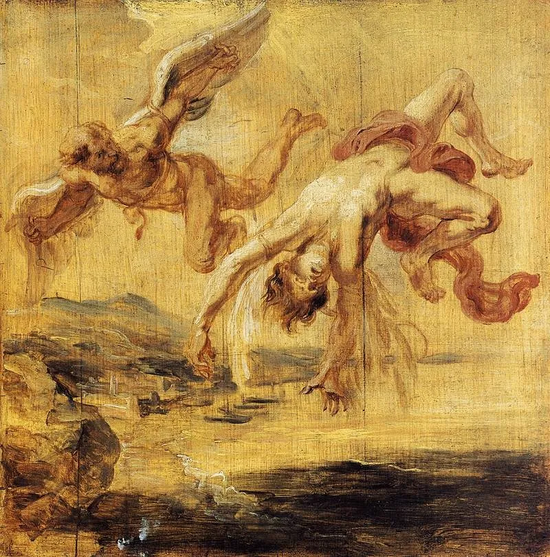 The Fall of Icarus (sketch for the Torre de la Parada, by Peter Paul Rubens, oil, 1636