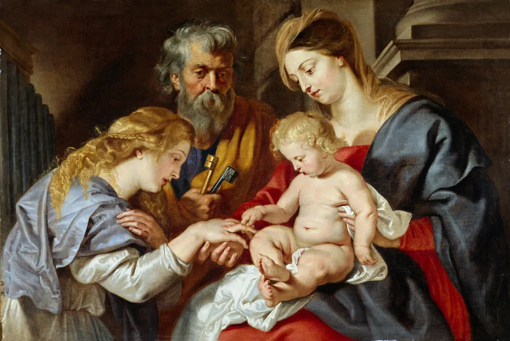 The Mystic Marriage of Saint Catherine, by Peter Paul Rubens, oil, 1640
