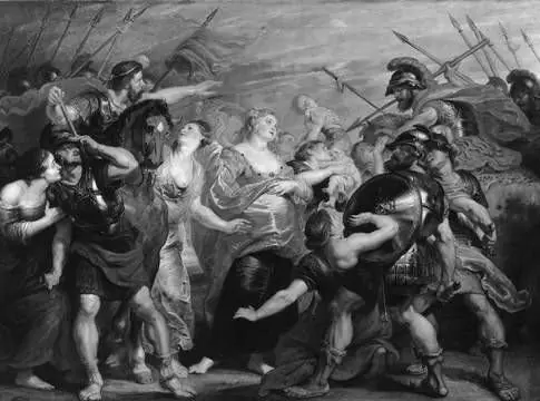 The Reconciliation of Romans and Sabines, before or up to 1620s, by Peter Paul Rubens