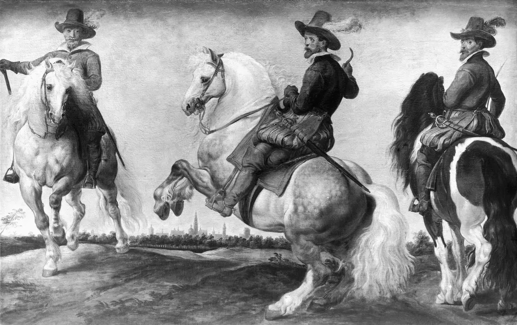 Three riders in different positions, by Peter Paul Rubens, paint, 1618