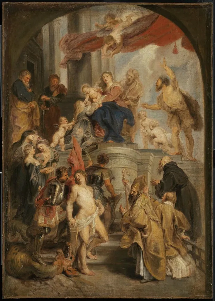 Virgin and Child Adored by Saints, by Peter Paul Rubens, oil, 1618