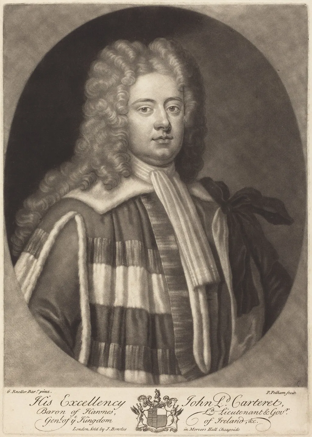 John, Lord Carteret, by Peter Pelham, ink, 1720