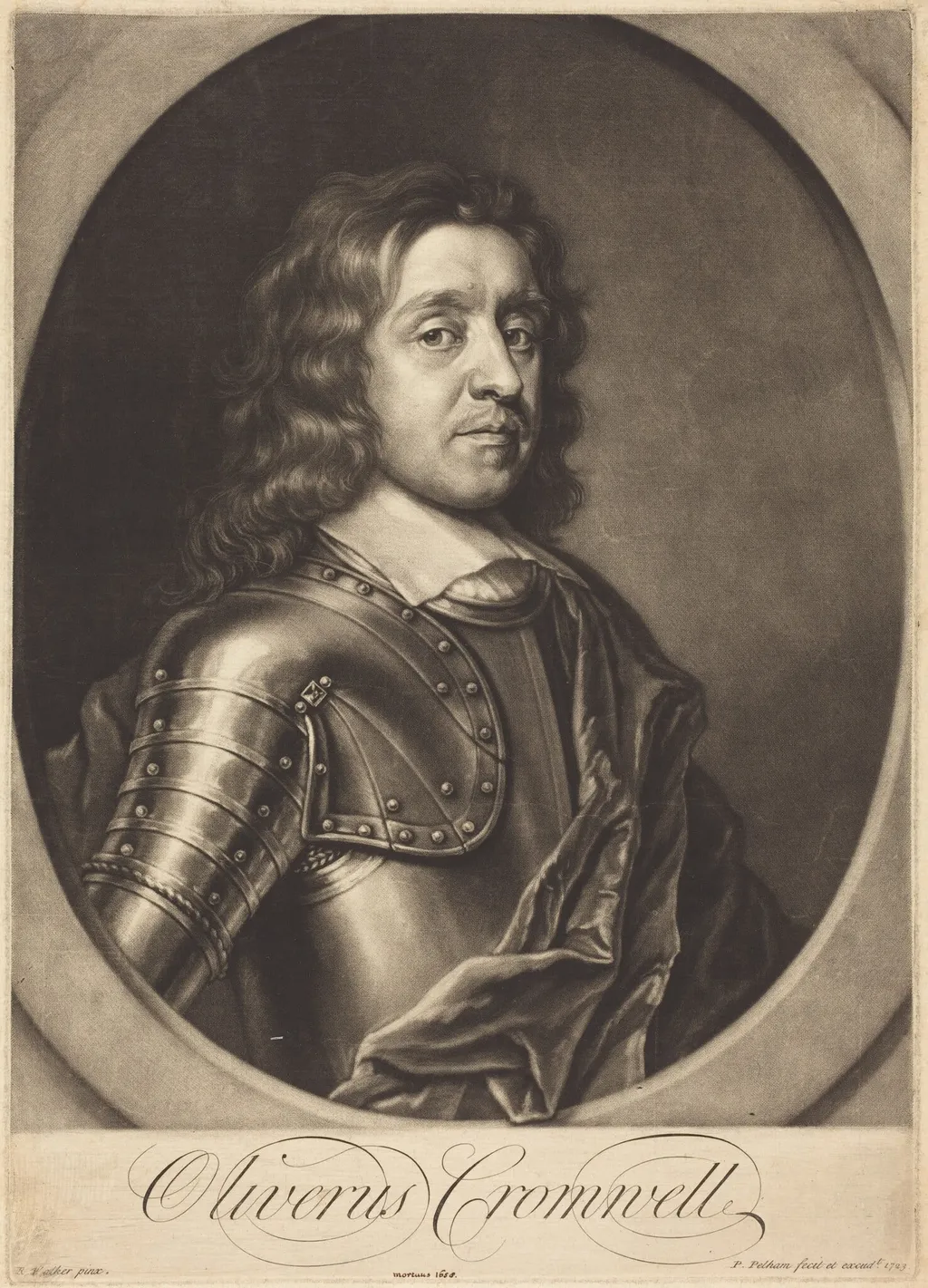 Oliver Cromwell, by Peter Pelham, ink, 1723