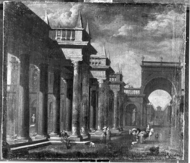 Fantasy palace with a colonade, by Peter Schubart von Ehrenberg