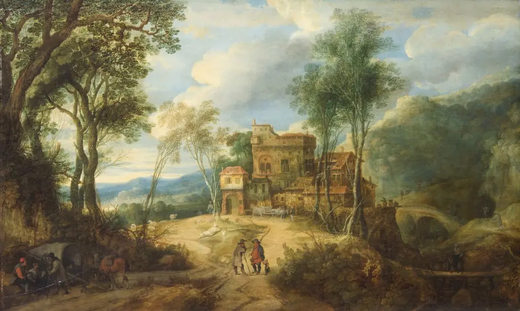 Mountainous landscape with castle, by Peter Snayers