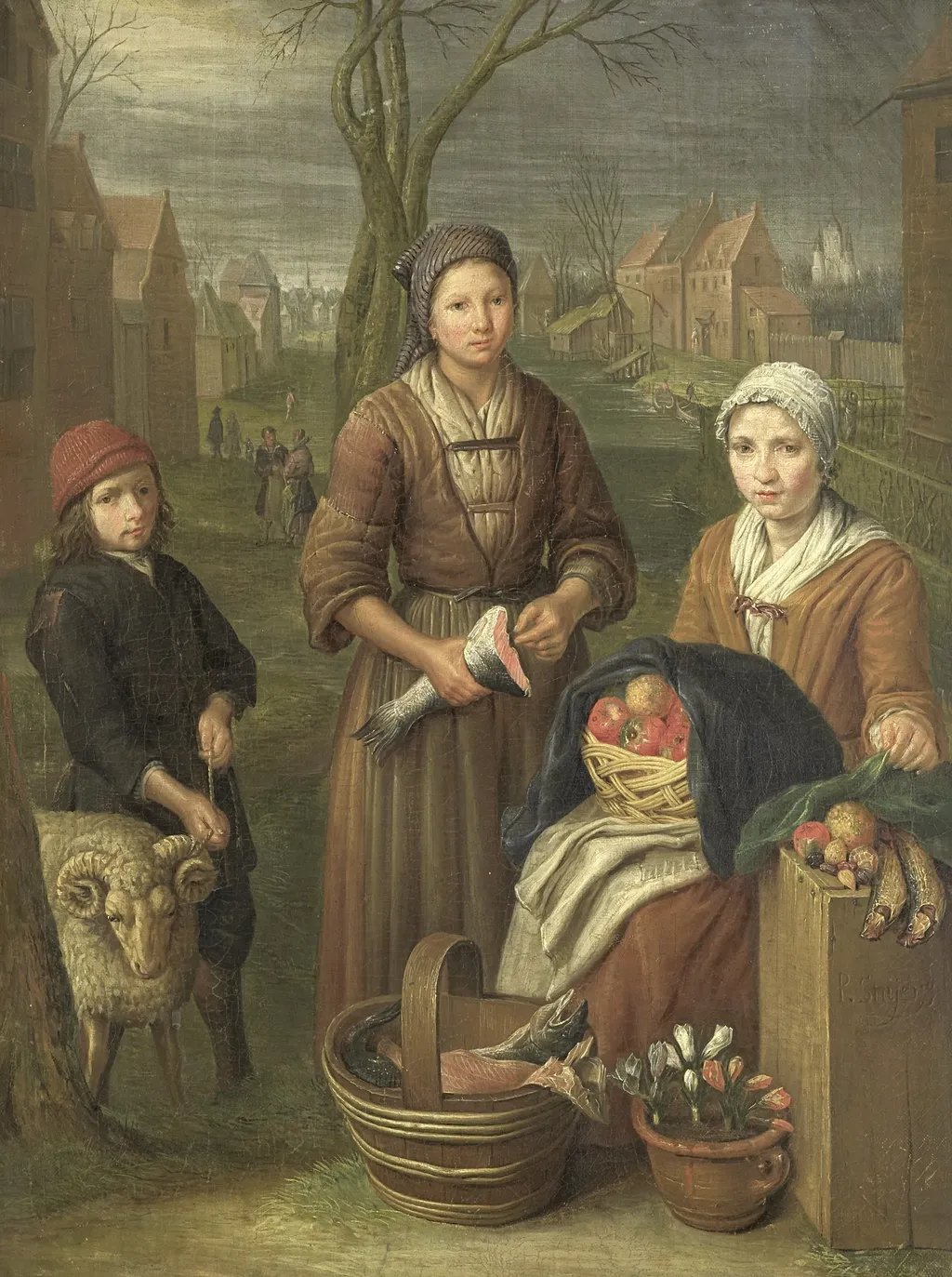 The woman peddler, by Peter Snayers, oil, 1750