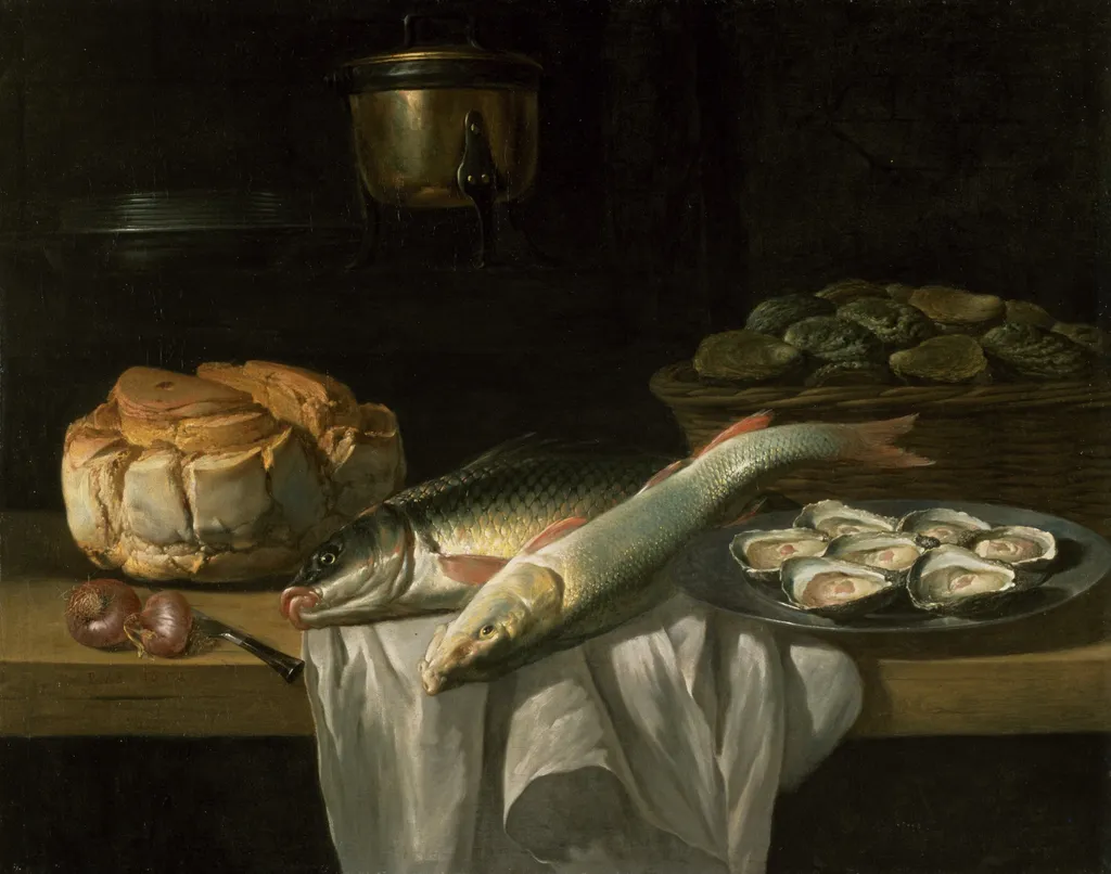 Still Life with Carp and Pike, by Peter van Boucle, oil, 1652
