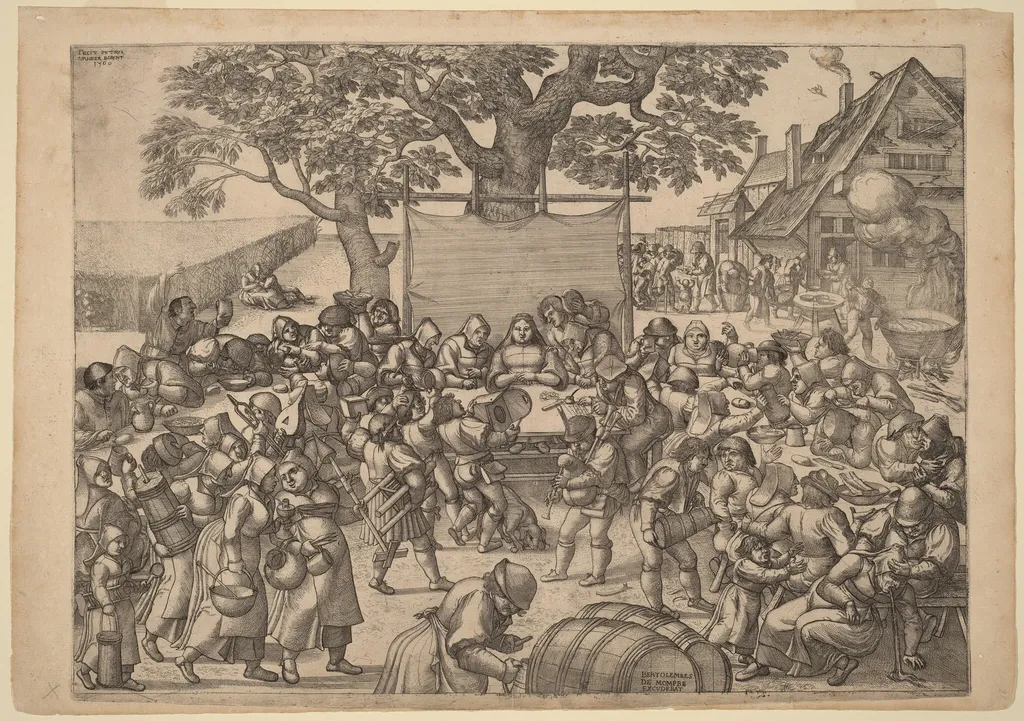 The Large Rustic Wedding Feast, by Peter van der Borcht, ink, 1560