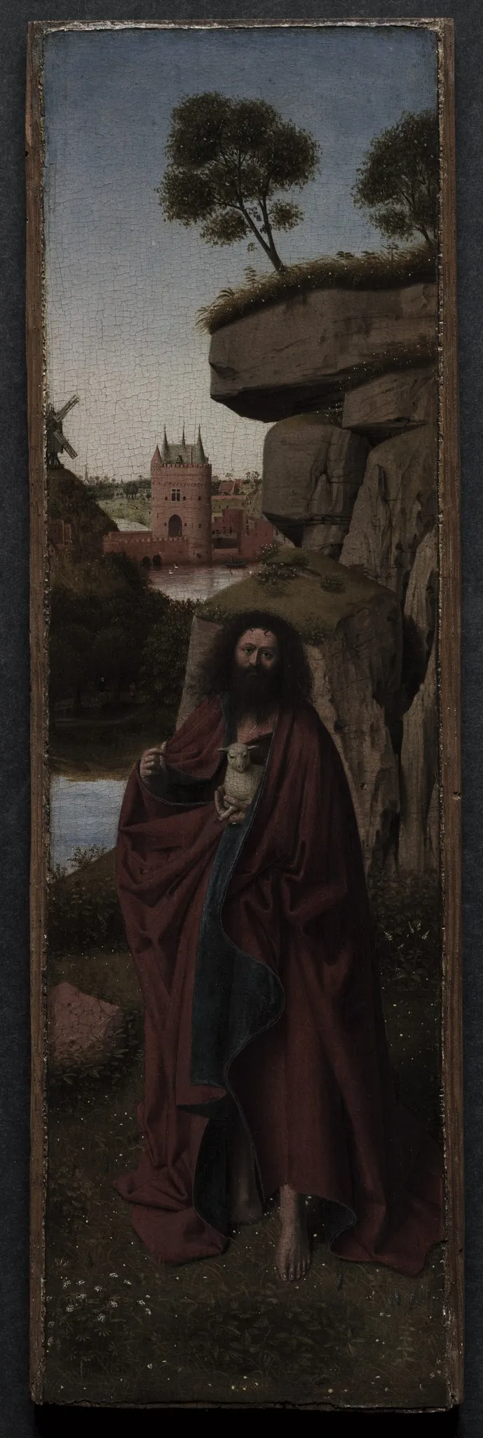 Saint John the Baptist in a Landscape, by Petrus Christus, oil, 1445