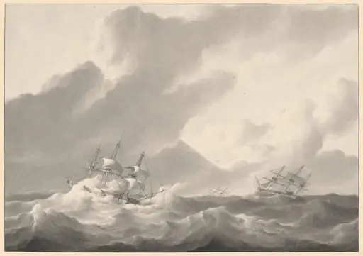 Ships in a Stormy Sea, by Petrus Johannes Schotel