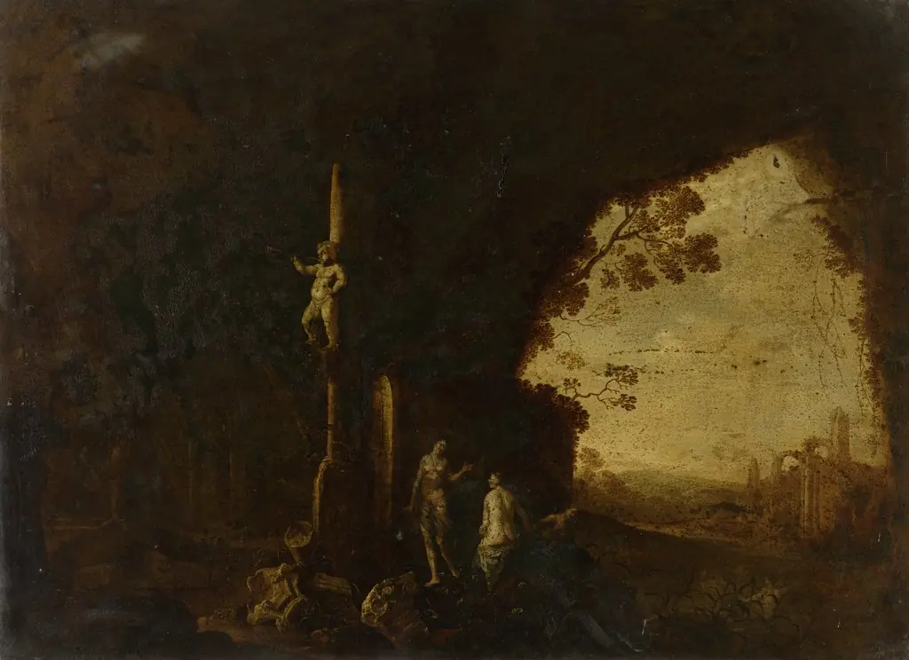 Nymphs in a cave with antique ruins, by Petrus van Hattich