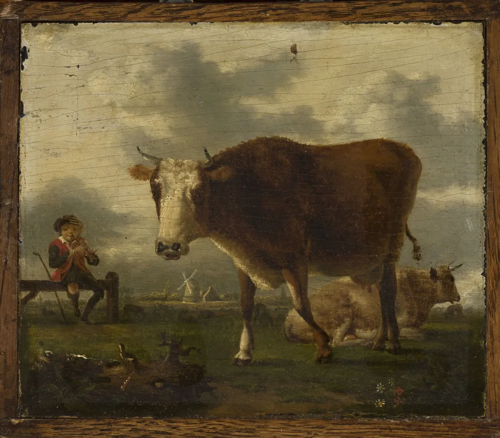 Cows in the pasture, by Philibert-Benoît de La Rue, oil, 1759