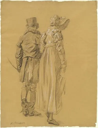 A Fashionable Couple Seen from Behind, by Philibert d'Amiens de Ranchicourt