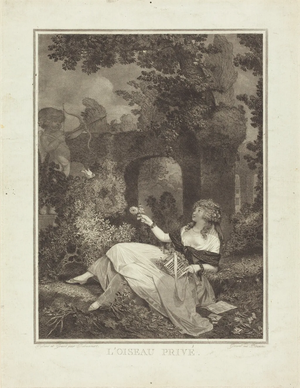 L'Oiseau privé, by Philibert-Louis Debucourt, ink, 1795