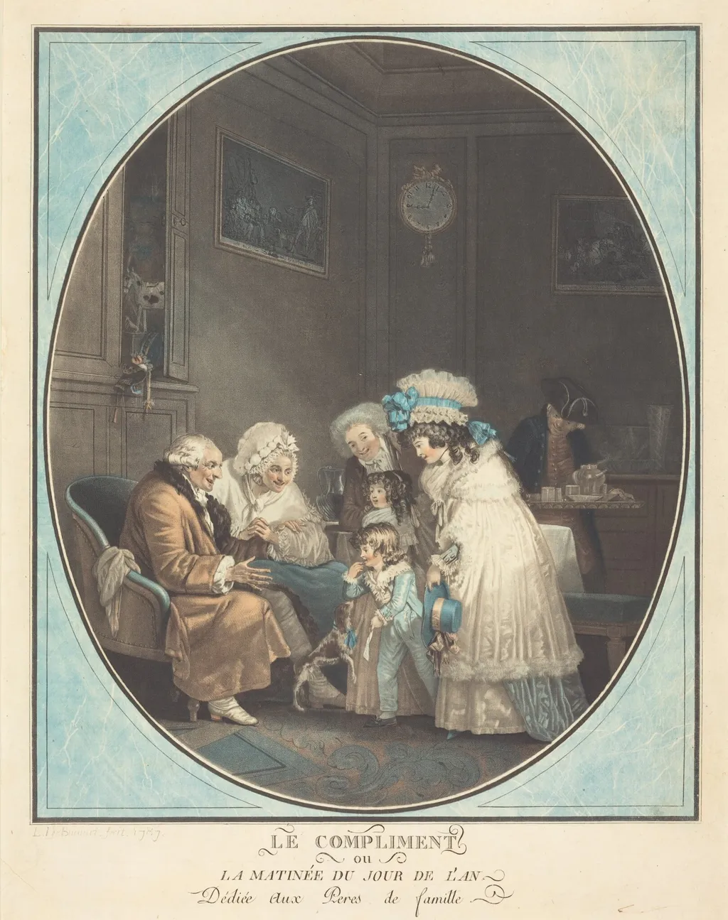 Le Compliment ou La Matinée du jour de l'an (The Compliment or New Year's Morning), by Philibert-Louis Debucourt, ink, 1787