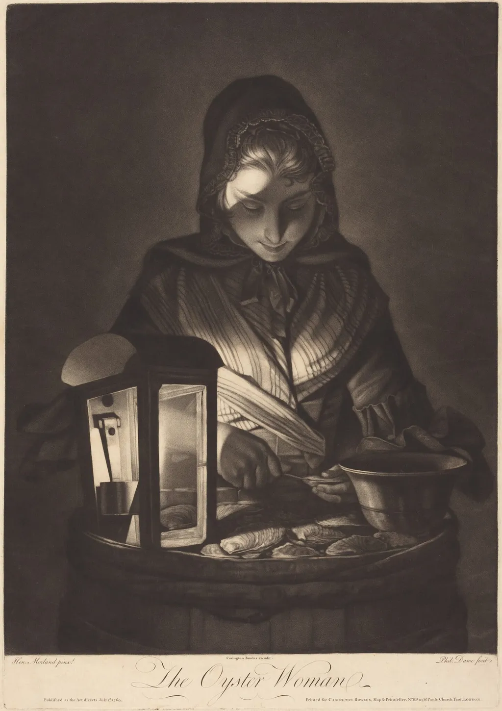 The Oyster Woman, by Philip Dawe, ink, 1769