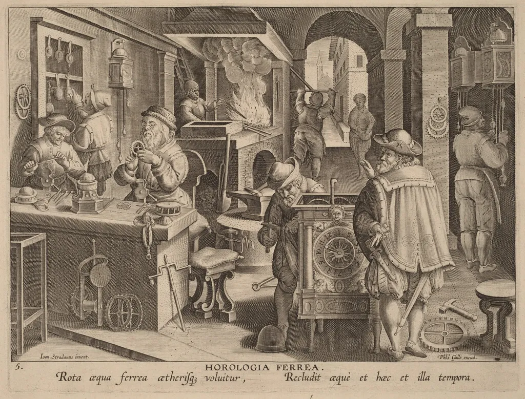 Horologia Ferrea (Iron Clocks), by Philip Galle, ink, 1592