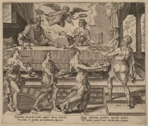 Labor and Diligence Enjoying their Simple Meal, by Philip Galle