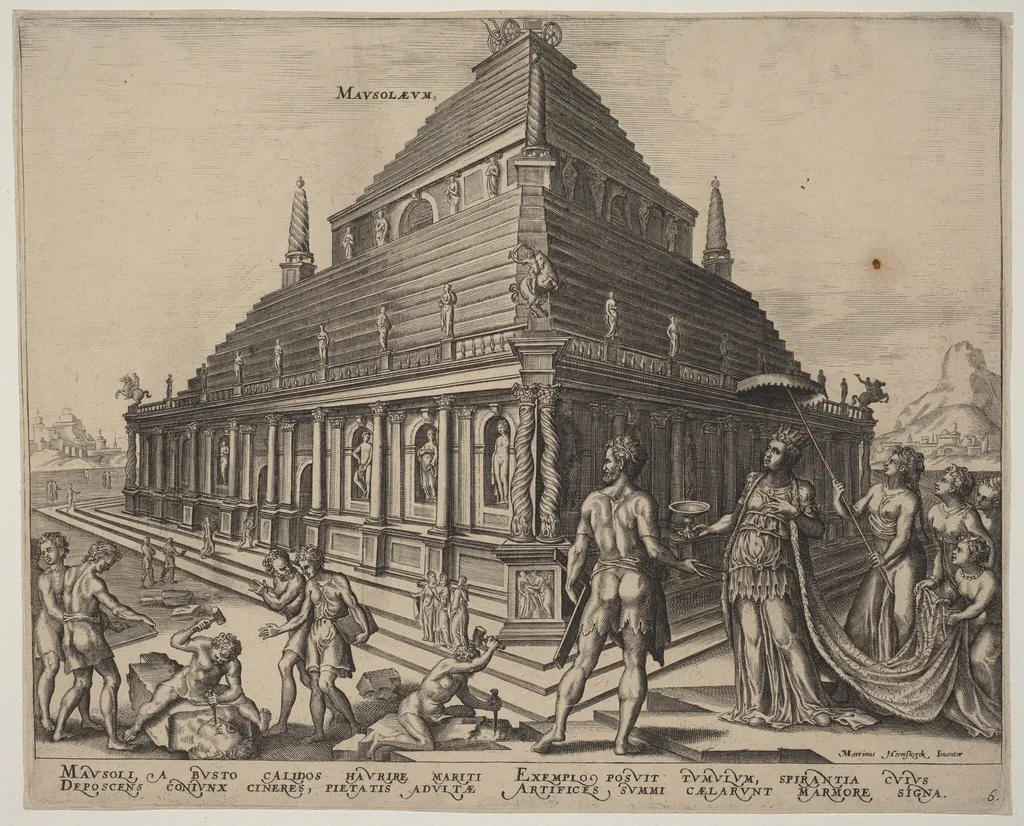 Mausolaeum (The Tomb of Mausolus at Halicarnassus), by Philip Galle, ink, 1572