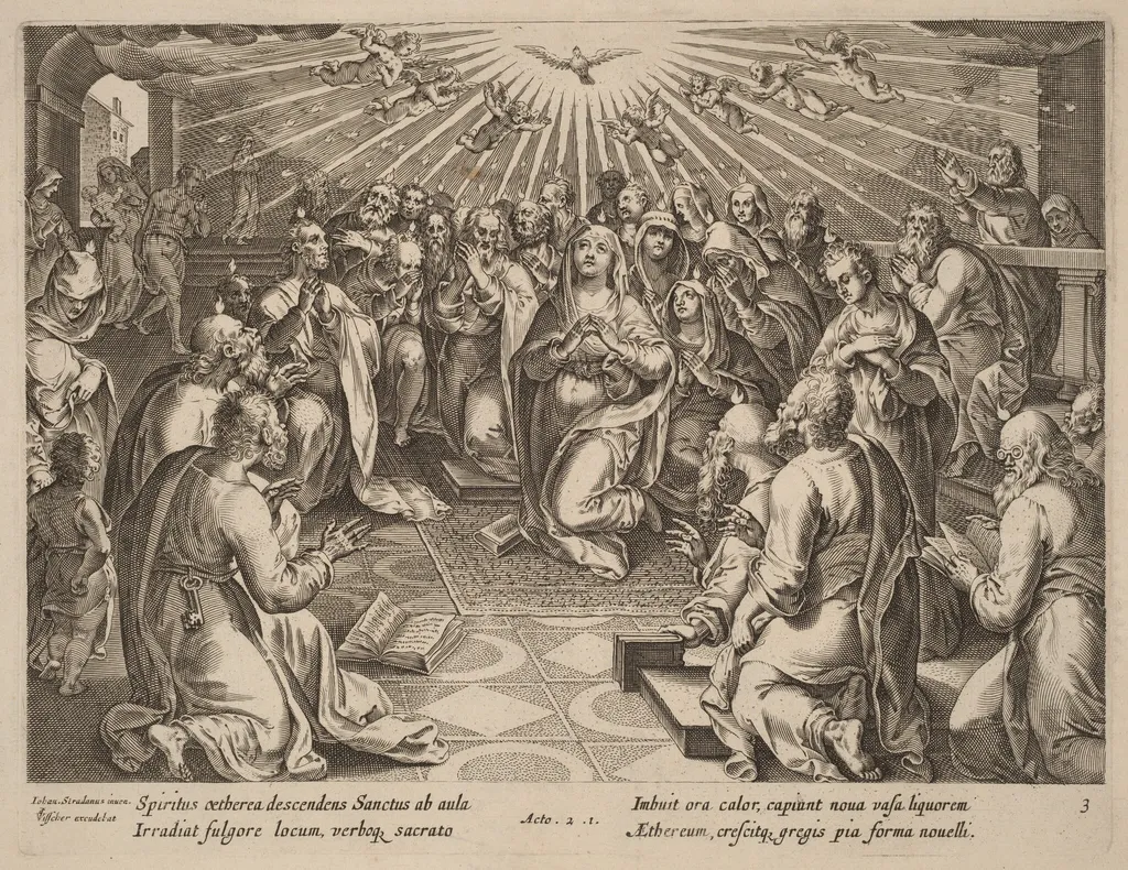 Pentecost, by Philip Galle, ink, 1574