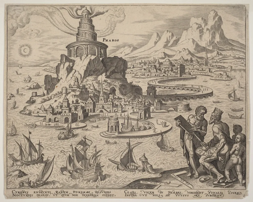 Pharos (The Lighthouse at Alexandria), by Philip Galle, ink, 1572