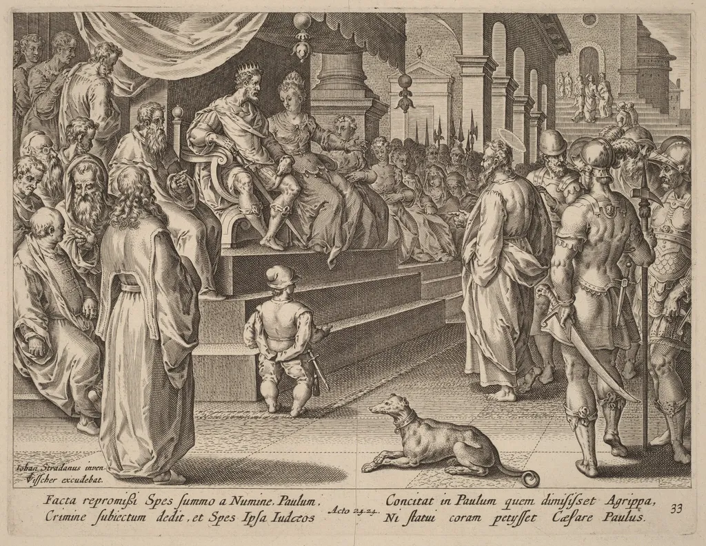 Saint Paul before Festus and Agrippa, by Philip Galle, ink, 1574