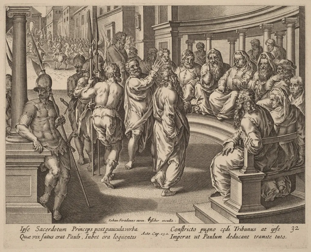 Saint Paul before the High Priest, by Philip Galle, ink, 1574