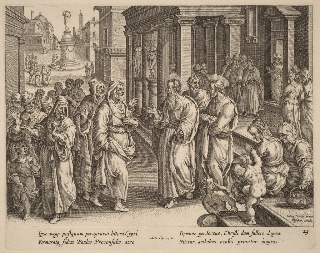 Saint Paul Disputes the Sorcerer, by Philip Galle, ink, 1574