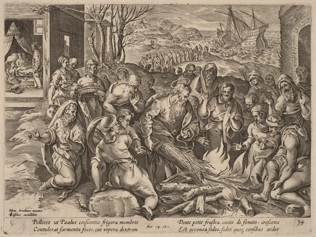 Saint Paul Shipwrecked on the Island of Melita, by Philip Galle, ink, 1574